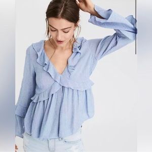 American Eagle Women’s Long Sleeve Ruffle Peasant Blouse